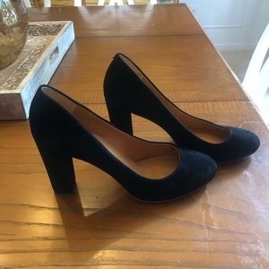 JCrew Black Suede Block Tall Heels
